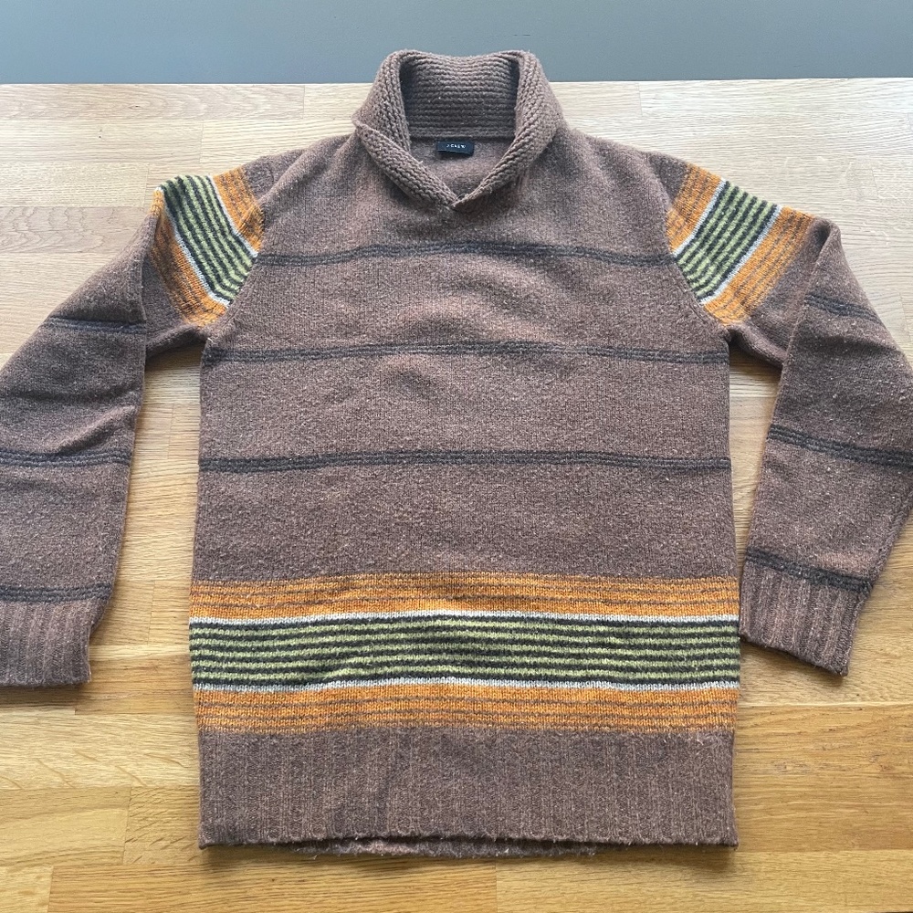 Lambs Wool color block shawl collar sweater